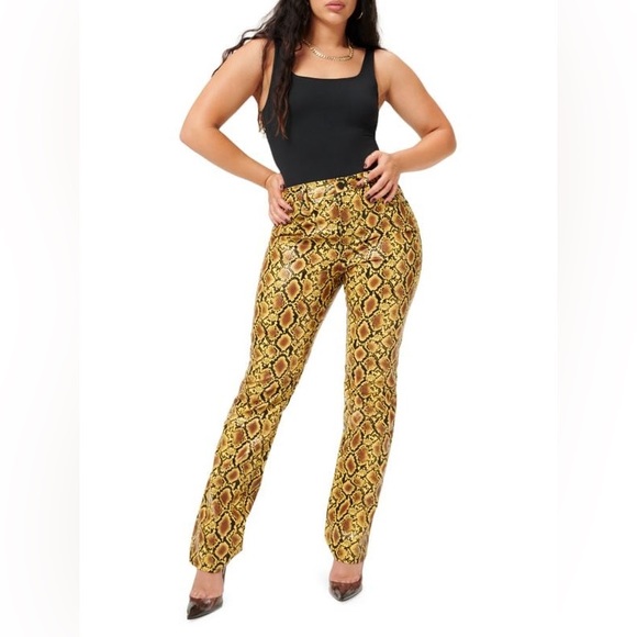 GOOD AMERICAN Good 90's Icon Faux Snake Skin Pants Gold - Picture 2 of 14